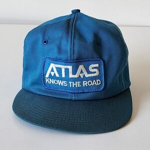 Vintage Atlas Knows The Road Baseball Hat‎ Cap Snap Back Patch Logo Driving Map